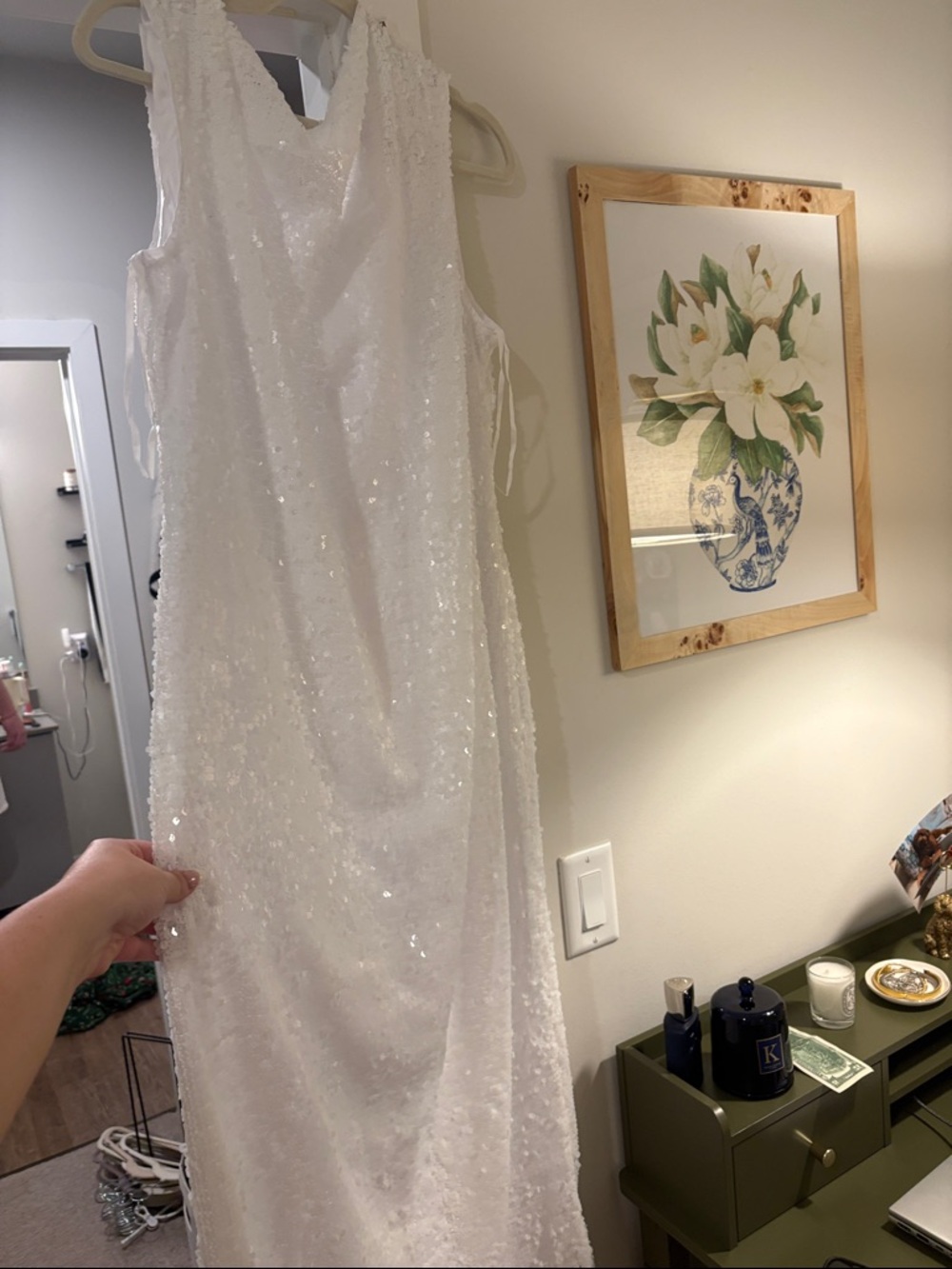 Anthropologie White Sequin Maxi Dress